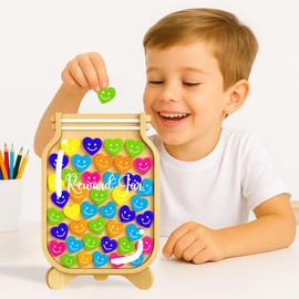 Magnetic Reward Jar, 9" DIY Name 40+ Tokens Heart Face Magnetic Reward Jar Gifts for Classroom, Classroom Reward Jar, Classroom Management Tool, Reward Jars for Kids, Teacher Gifts