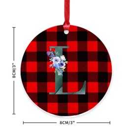 Initial Letter L Emerald Green Dark Monogram Hanging Ornaments Flowers Pattern Blue Purple Christmas Ornaments Keepsake Home Decor Clear Round Acrylic Ornament Pendant for Family New Year Home