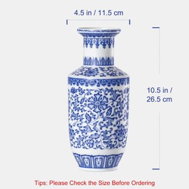 Qinlang 10.5 Inch Blue and White Ceramic Vase, Porcelain Flower Vase for Centerpieces, Decorative Floral Vase for Flowers and Home Decor - Bottle Shaped