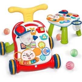 CUTE STONE - Andador de aprendizaje de sentarse a pararse, andador para bebé 2 en 1, centro de actividades educativas tempranas para niños, panel de juego removible multifuncional, juguete educativo