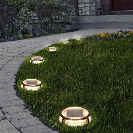 Sterno Home  Sterno, 4 Pk  Solar Multi-Surface LED Disc Light, Step Walkways Poolside Garden