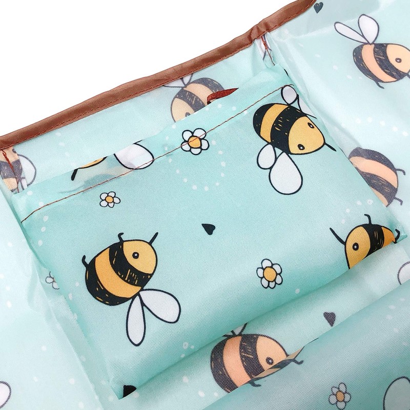 Bowbear Small Foldable Nylon Reusable Shopping Grocery Bag, Busy Bees
