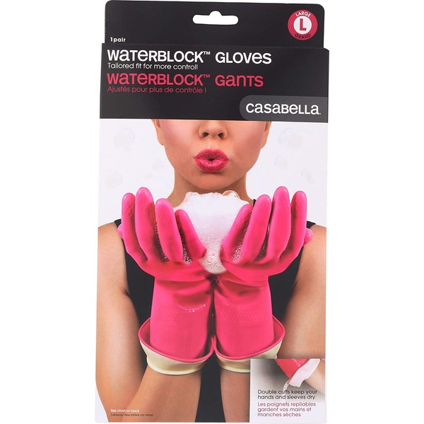 Casabella Premium Waterblock Gloves, Large, 1-Pair, Pink