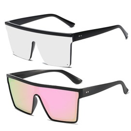 ZSRVAJ 2 Pcs Rave Glasses, Sunglasses Womens, Sunglasses, Square Sunglasses Flat Top Oversized Sunglasses for Women Men Big Frame UV400 Protection Trendy Square Eyewear Outdoor