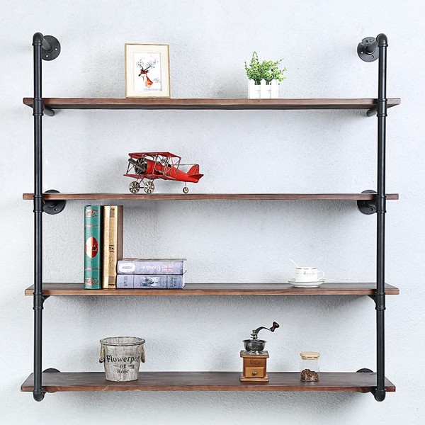 Industrial Pipe Shelving Wall Mounted,48in Rustic Metal Floating Shelves,Steampunk Real