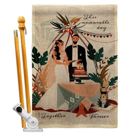 Together Forever Burlap House Flag - Set Celebration Anniversary Happy Couple Married Wedding Occasion Party Valentines - Decoration Banner Small Garden Yard Gift Double-Sided Made in USA 28 X 40