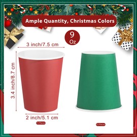 Kochorie 144 Pieces Christmas Paper Cups 9 Oz Disposable Coffee Paper Cups Holiday Party Cup Beverage Drinking Cup for Christmas, Wedding, Birthday, Party, DIY, and Picnic (Red, Green)