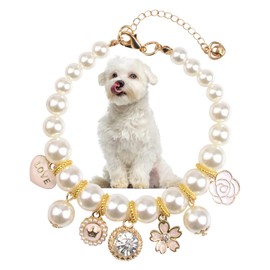 HACRAHO Pet Pearl Collar - Adjustable Necklace With Rhinestone Pendant Decor for Cats and Dogs, L