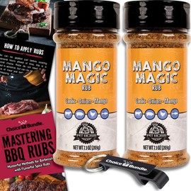 Pit Boss Mango Magic Premium BBQ Barbecue Mixed Seasoning Spice & Dry Rub 2 pk Choice Bundle (14.2 oz) + Guide & Keychain Bottle Opener (4 Items)!