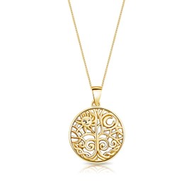 DTPsilver® 925 Sterling Silver, Yellow Gold-Plated or Rose Gold Plated Necklace - Tree of Life Sun and Moon Symbol Pendant - With or without Chain - Width: 1.2 mm - Adjustable Length: 40 to 45 cm,