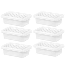 (Set of 6)- 4L Litre Clear Plastic Storage Box with Lids Nestable Stackable Crystal Organizing Box for Home Office, Garage, Kitchen Container Made in UK (4L)