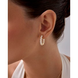 PAVOI 14K Gold Plated Inside Out Hoop Earrings for Women with Cubic Zirconia | Bridal Hoop Earring Pair, White Gold, Cubic Zirconia