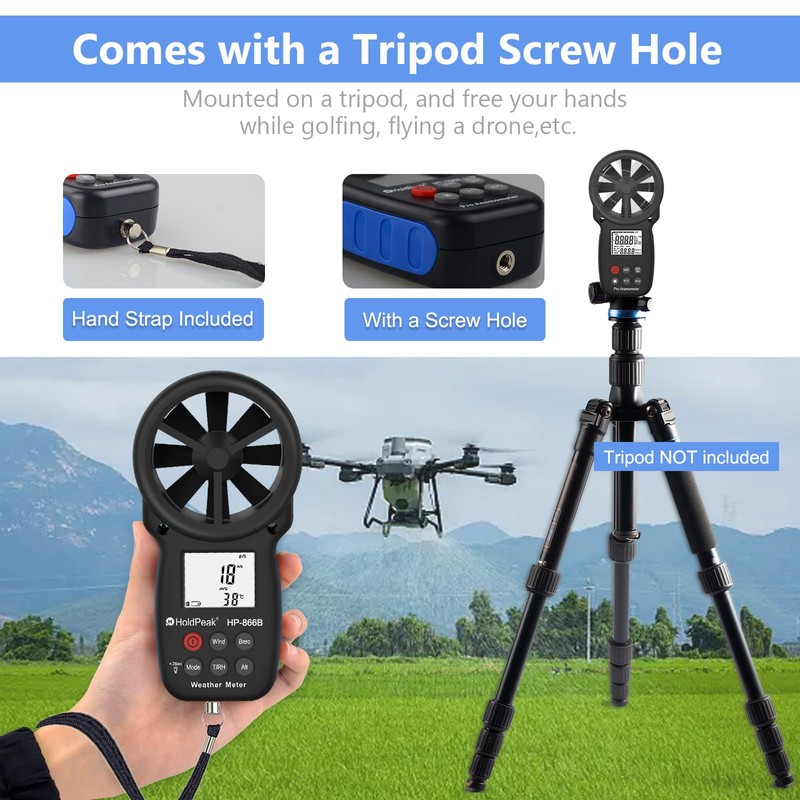 HoldPeak 866B Digital Anemometer Handheld Wind Speed Meter for Measuring