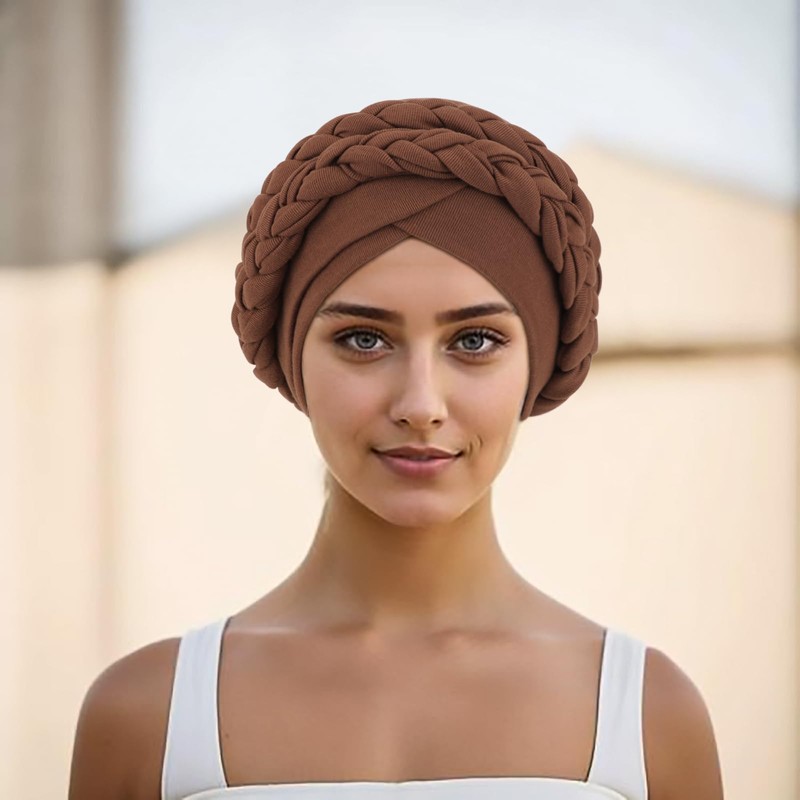 DRESHOW African Women's Turban Double Braid Headwear Headwear Chemo Cap