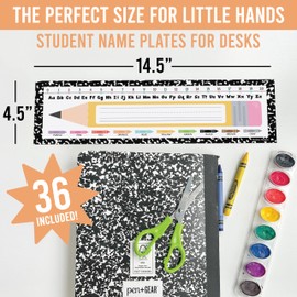 36 Name Tags for Classroom Desks - 14.5 x 4.5" Desk Name Plates for Classroom, Student Name Tags for Desk Kindergarten, Preschool, 1st, 2nd and 3rd Grade - Composition Notebook Theme Classroom Decor