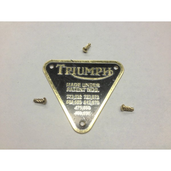 TRI-COR TRIUMPH PATENT PLATE BRASS!!!! TRI-COR All MODELS 1945-1979 T120