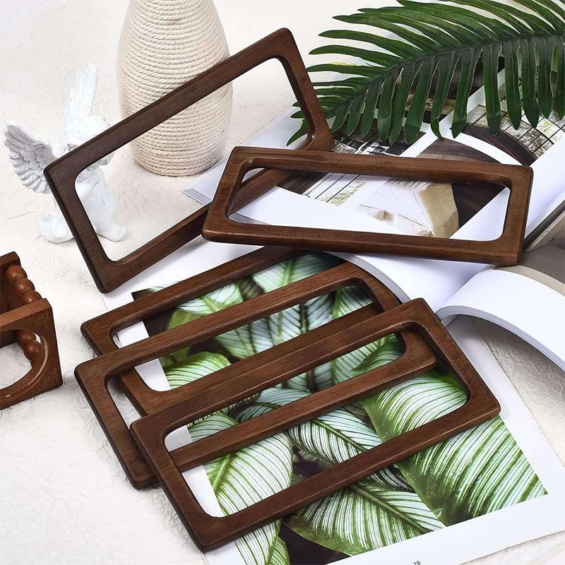 Ausi 2Pcs 20cm Rectangle Wooden Bags Handle DIY Sewing Brackets