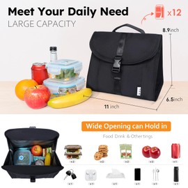 NOL Natural Organic Lifestyle Insulated Lunch Bag for Women/Men, Reusable Nylon Leakproof Lunch Cooler Box, Lunch Tote Bag With Buckle for Work Travel Picnic (Black)