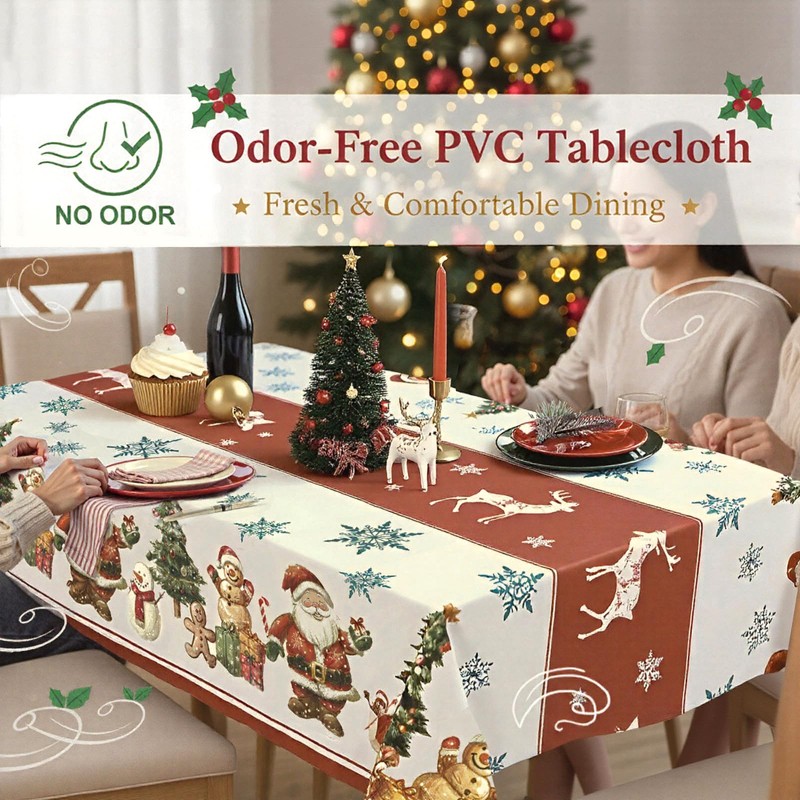 Halibutfly Christmas Tablecloth Vinyl Waterproof Oil-Proof Table Cover, Santa Claus