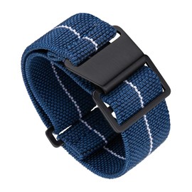 Binlun Elastic NATO Fabric Nylon Watch Strap, Waterproof Replacement Velcro Strap, 18 / 20 /22 mm, Blue-white-B
