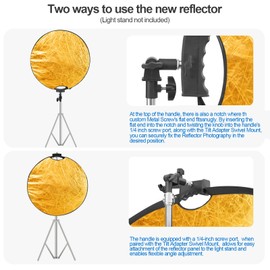WELLMAKING 32 Inch (80cm) Reflector Photography, Collapsible Light Reflector with Threaded Handle & tilt Adapter, 5 in 1 Handle Reflector for Lighting -Translucent, Silver, Gold, White and Black