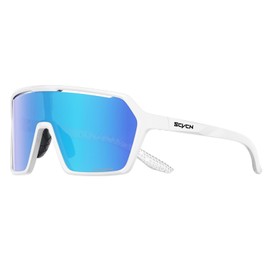 SCVCN Polarized Baseball Sunglasses for Men Women Wrap Around Sports Sunglasses for Cycling Running Fishing Golf, Blue White
