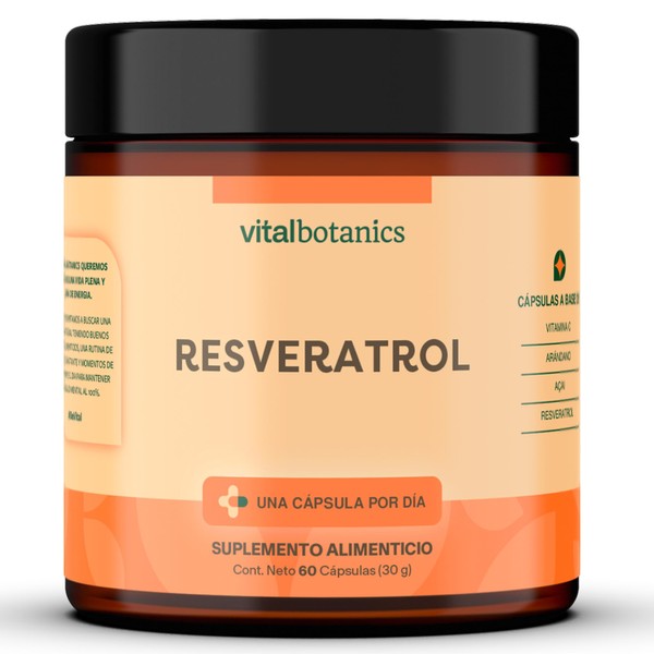 Resveratrol + Acai. Suplemento Multivitaminico con Vitamina C, Resveratrol, Arandano y Acaí con 60 Capsulas Para 2 Meses. VitalBotanics. Para Adultos, Mujeres y Hombres. Resveratrol 500mg.