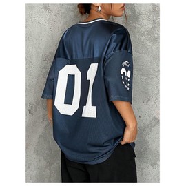 Floerns Women's Camo Print Team Sports T Shirts V Neck Basketball Jersey Tee Shirts Blue Ink Medium