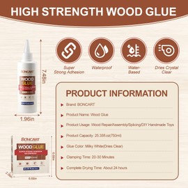 Boncart Wood Glue, 8.45fl.oz Super Strong Adhesion Wood Glue for Furniture Heavy Duty, Clear After Drying, Waterproof Wood Glue for Woodworking, Crafts, Repair, Furniture Assembly (3 Pack)