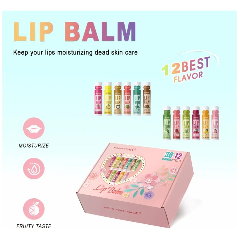 Set De Bálsamo Labial De 12 Sabores, 36 Unidades, Hidratante