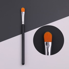 Extra flat round brush made of synthetic hair with a shiny smooth black wooden handle and silver aluminum hoop(E32)