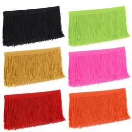 Waydress 6 Rolls/12 Yards Fringe Trim Lace Polyester Multi-Colored Fringe Tassel Lace Trim Ribbon for Home Accessory DIY Sewing Crafts Clothing Curtains Decor(4 Inch,Bright Color)