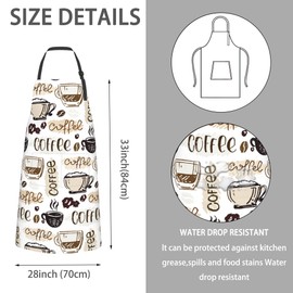 Doodle Coffee Apron, Novelty Kitchen Bib Apron with 2 Pockets, Cute Apron for Cooking Waitress Chef Grill Bistro Baking