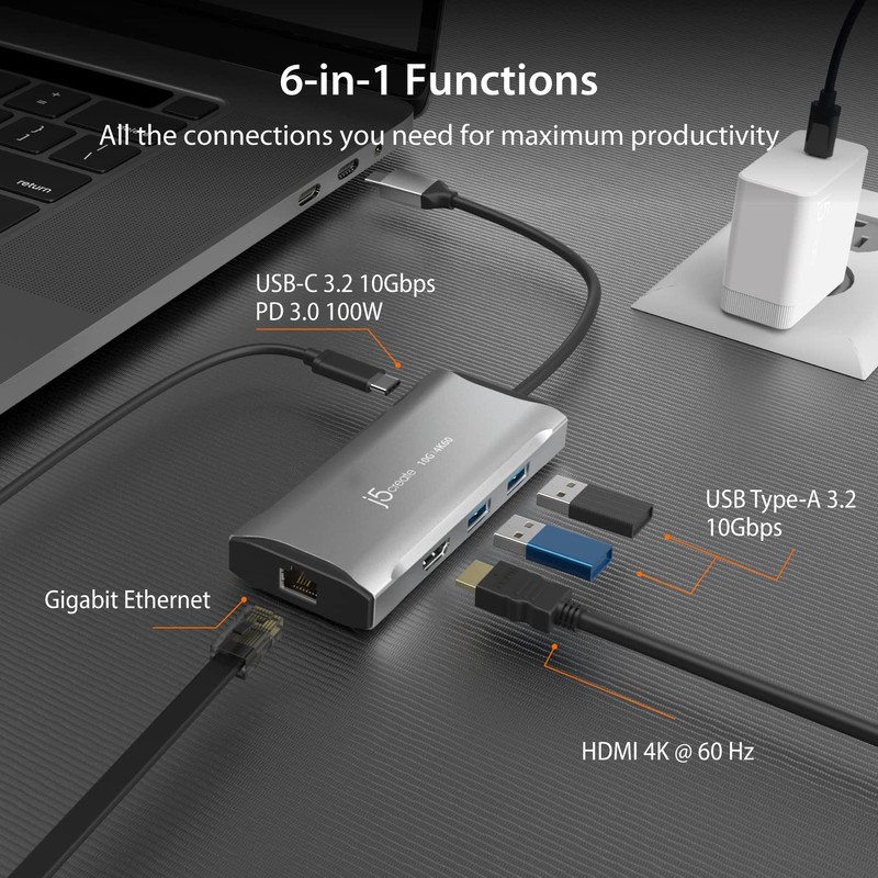 j5create Puerto de viaje USB-C de 10 Gbps compatible con