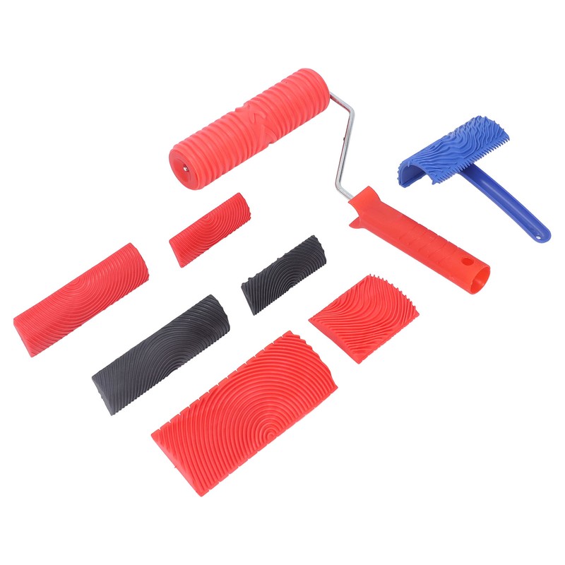 Wood Graining Roller with Handle Rubber Wood Pattern Texture Painting