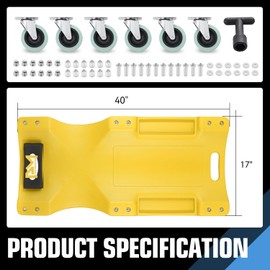 PM PERFORMOTOR 40Inch Low Profile Plastic Rolling Garage Shop Creeper with Padded Headrest,Tool Trays & 6pcs Casters, Yellow,PM-TOL-CPC40-YL