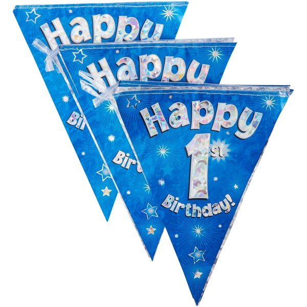 OakTree Happy 1st Birthday Party Bunting, Foil, Blue, 10 x 10 x 1 cm