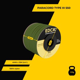 EdcX 4mm Nylon Paracord 550 15m (50 feet) - Type III, 100% Nylon Rope, 7 Strand Rope, 4mm Nylon Rope in Solid Colors (Moss, 15 m)