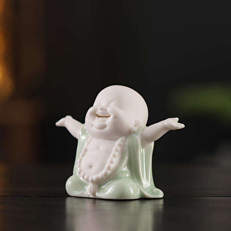 Houlu 3.15 Inch Small Green Laughing Buddha Statue for Home