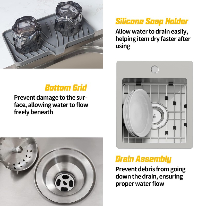 Small Black Kitchen Sink,13x15 Inch Stainless Steel Drop In Topmount