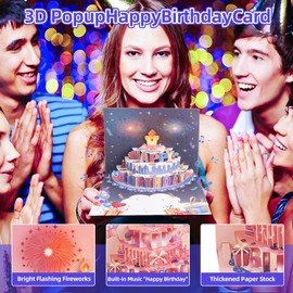 ElysianTails Birthday Card,3D Pop up Happy Birthday Card,Happy Birthday Music & Blowable LED Light Birthday Cards For Mom Dad Daughter Sister Friends Son,Blue