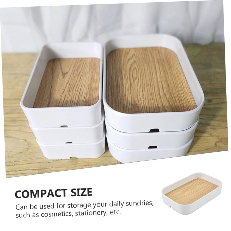 TEHAUX 1pc Wood Grain Desktop Storage Box Multi-Functional Organizer for