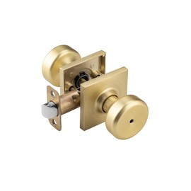 NCSEN Gold Interior Door Knobs for Bathroom & Bedroom, Pismo Doorknob Turn Lock with Square Rosette, Satin Brass Heavy Duty Door Knob with Lock