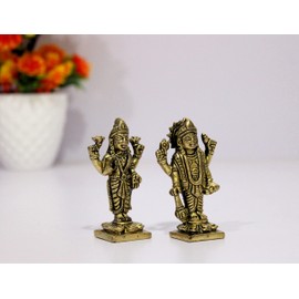 eSplanade Brass Lakshmi Narayan Pair - Lord Vishnu with Laxmi Idol Murti Statue Sculpture - 3" Inches | Pooja Idols | Home Decor