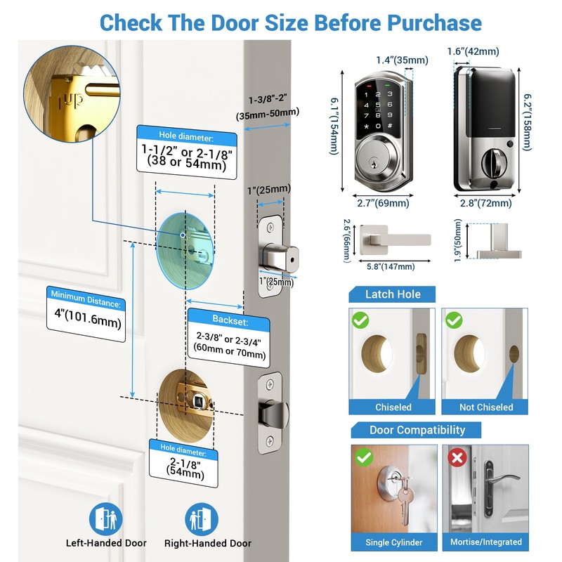 Veise Smart Locks with 2 Lever Handle Set, App Control,