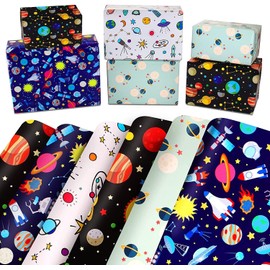 Space Wrapping Paper Birthday Wrapping Paper for Boys Girls,Gift Wrapping Paper Kids with Blue White Navy Birthday Paper for Present Wrapping Paper Sheets with Galaxy Spaceship Birthday Gift Wrap Set