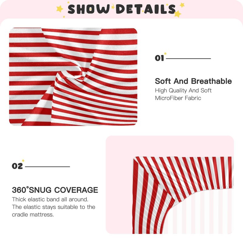 Jihqo Red White Stripes Crib Sheets for Boys Girls Soft