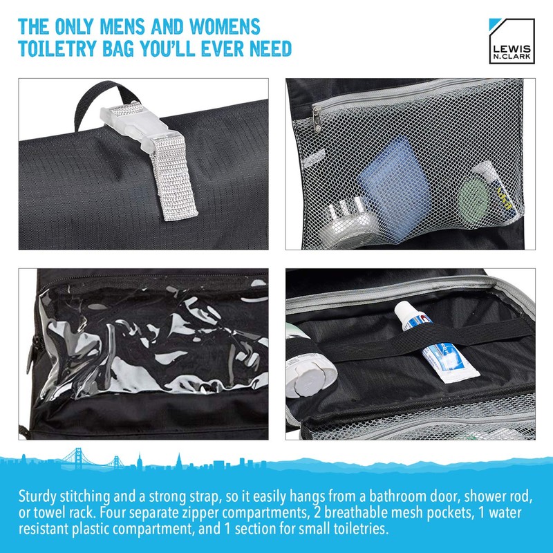 Lewis N. Clark Hanging Toiletry Bag for Travel Accessories, Shampoo,