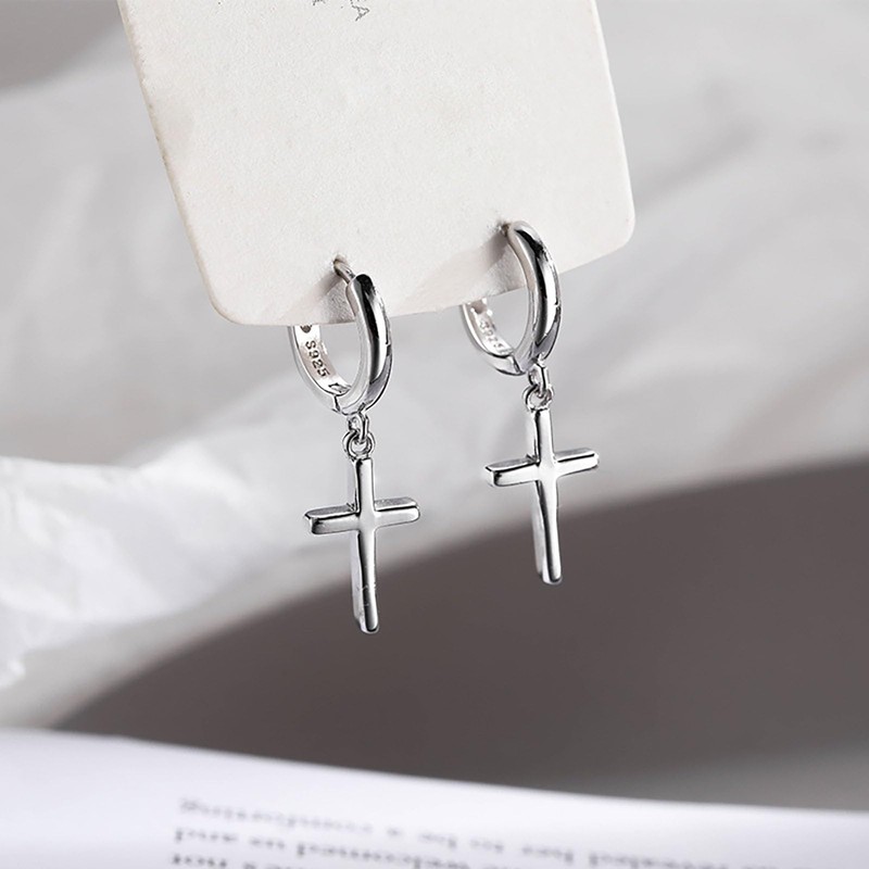 Hmzidz Women's Earrings Cross, Hoop Earrings Silver Small, Earrings 925