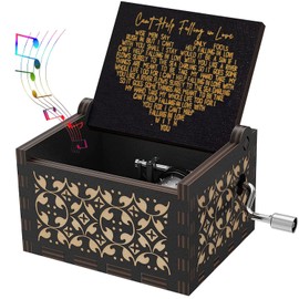 Wooden Music Box for Girlfriend,Boyfriend,Wife,Husband,Lover,Hand Crank Melody Can’t Help Falling in Love,Engraved Vintage Musical Box,Gift to Girlfriend Wife on Valentine’s Day,Birthday,Anniversary